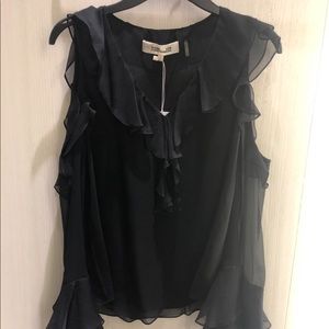 Diane Von Furstenberg Black Ruffled Blouse Top